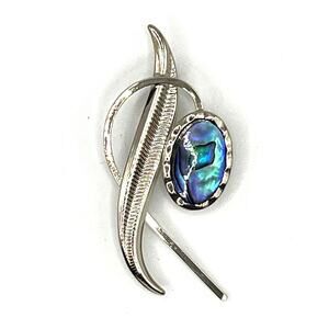 Leaf & Flower Stem Pin - Ariki Paua Shell New Zealand -Palladium Plated -2” Long